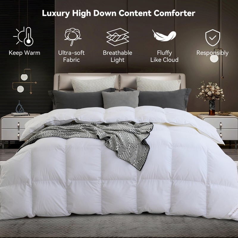 SNOWMAN Premium Down Comforter King Size, Luxurious All Season Duvet Insert with Cotton Blended Fabric, 3D Baffle Box Design Hotel Bedding Comforter (White,106"x90") - Image 3